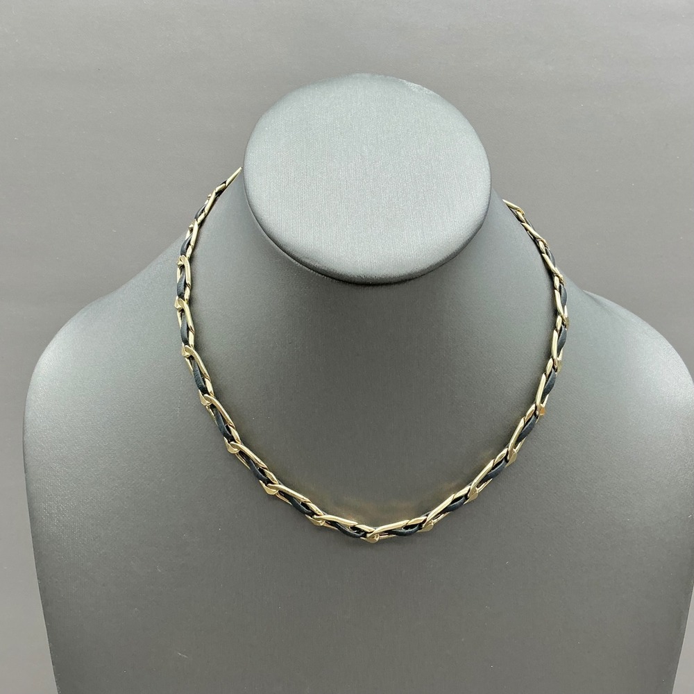 Liz Claiborne Necklace Women Gold Black Woven Chain Link Adjustable Jewelry